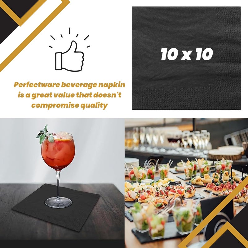 Perfectware 2-Ply Black Beverage Napkins - 300 Count Cocktail Napkins, 10 x 10 Inches - Image 4